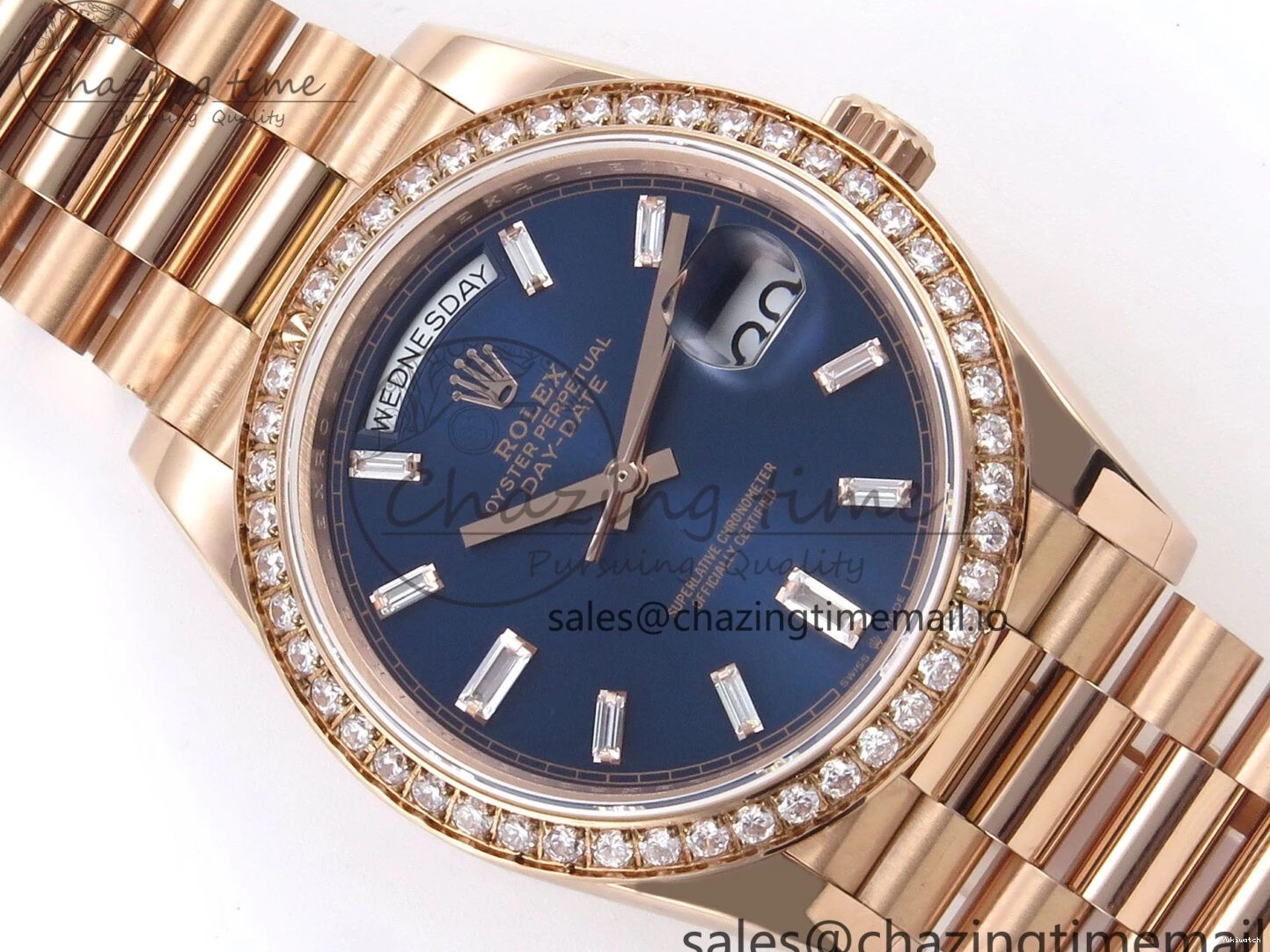 President Markers 228235 Edition Dial on Best Date Blue Bracelet Day VR2836 Diamonds Bezel QF Crystal 40 RG 1:1 0520